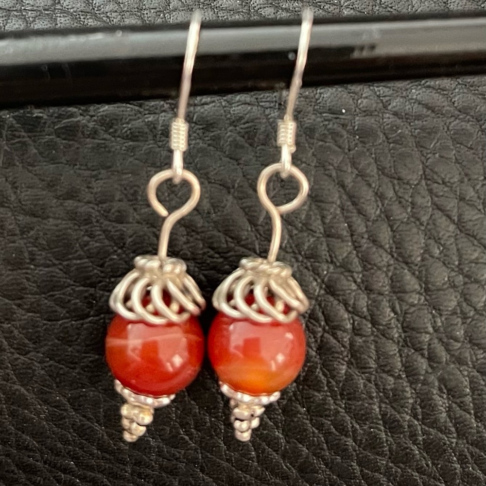 Beautiful handcrafted SS Carnelian french hook earrings